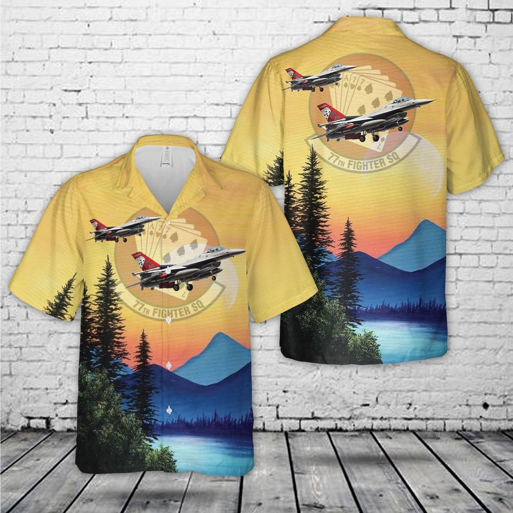 Air Force Hawaiian Shirt, US Air Force 77 Fighter Squadron F-16CM Hawaiian Shirt, Air Force Aloha Shirt