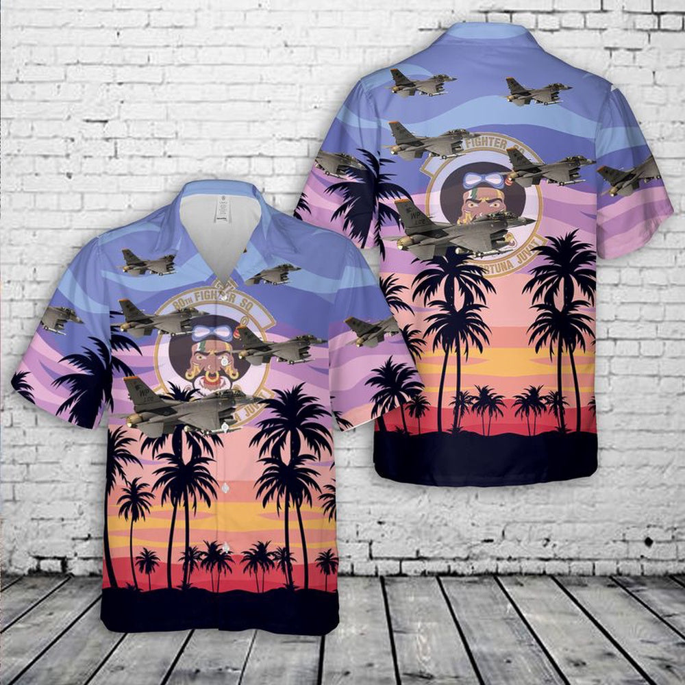 Air Force Hawaiian Shirt, US Air Force 80th Fighter Squadron F-16D Block 40G Fighting Falcon Hawaiian Shirt, Air Force Aloha Shirt