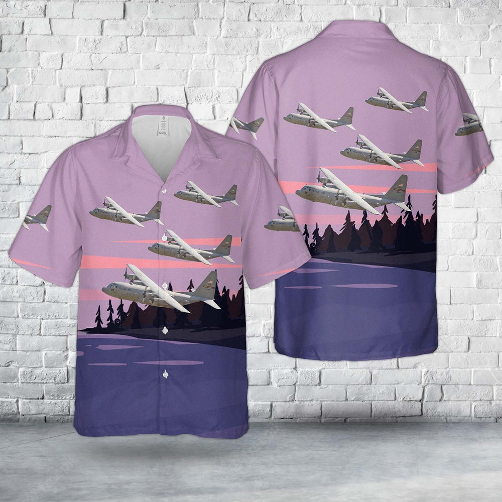 Air Force Hawaiian Shirt, US Air Force 96th Airlift Squadron Minnesota Flying Vikings Lockheed C-130 Hercules Hawaiian Shirt, Air Force Aloha Shirt