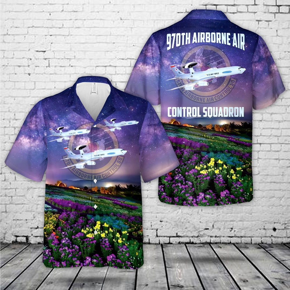 Air Force Hawaiian Shirt, US Air Force 970th Airborne Air Control Squadron E-3 Sentry Hawaiian Shirt, Air Force Aloha Shirt