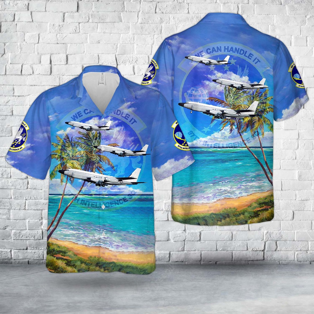 Air Force Hawaiian Shirt, US Air Force 97th Intelligence Squadron Boeing RC-135V Rivet Joint Hawaiian Shirt, Air Force Aloha Shirt