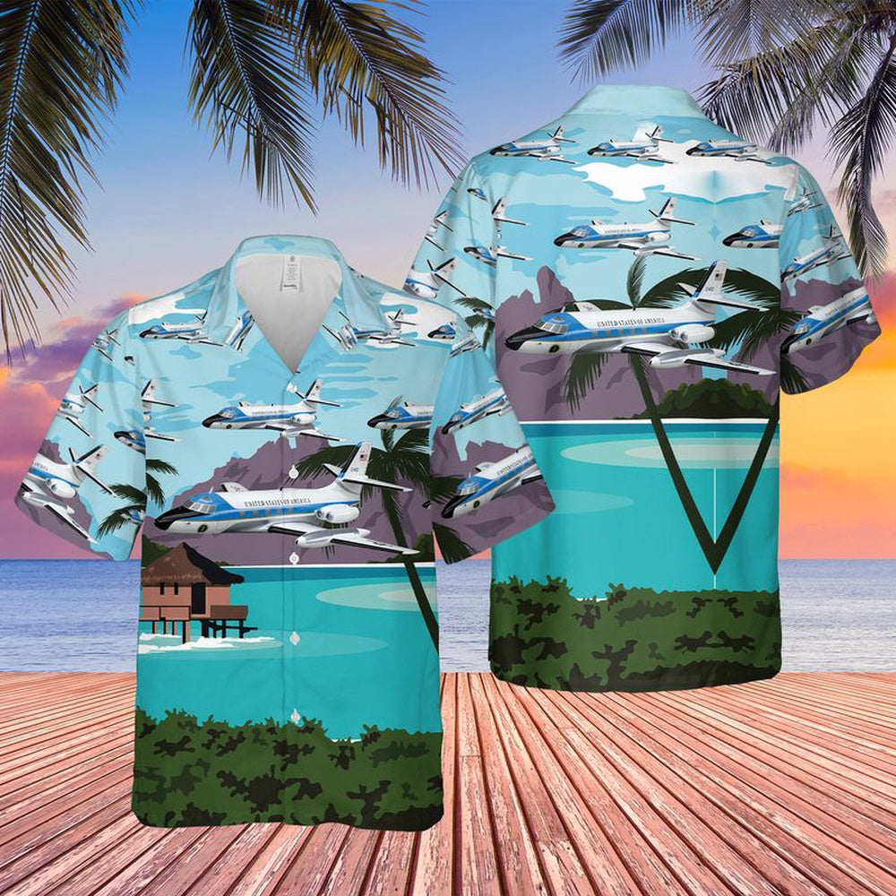 Air Force Hawaiian Shirt, US Air Force Air Force One Lockheed VC-140B Jetstar Hawaiian Shirt, Air Force Aloha Shirt