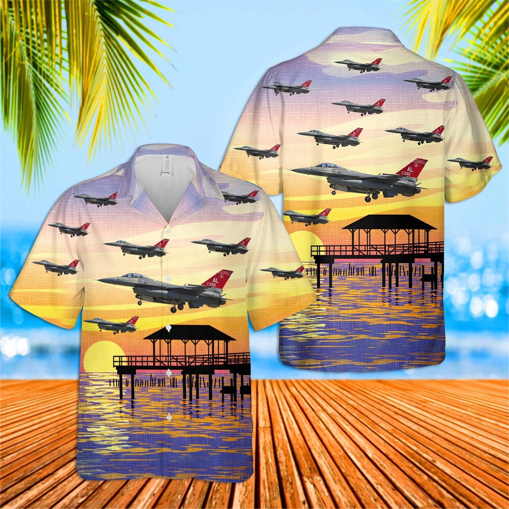 Air Force Hawaiian Shirt, US Air Force Alabama Air National Guard F-16C Fighting Falcon Hawaiian Shirt, Air Force Aloha Shirt