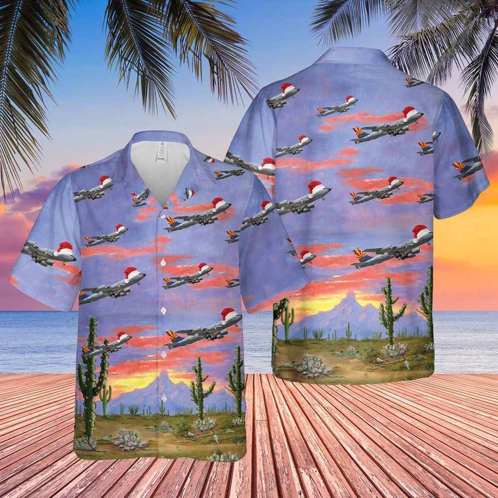 Air Force Hawaiian Shirt, US Air Force Arizona Air National Guard Boeing KC-135R Stratotanker Christmas Hawaiian Shirt, Air Force Aloha Shirt