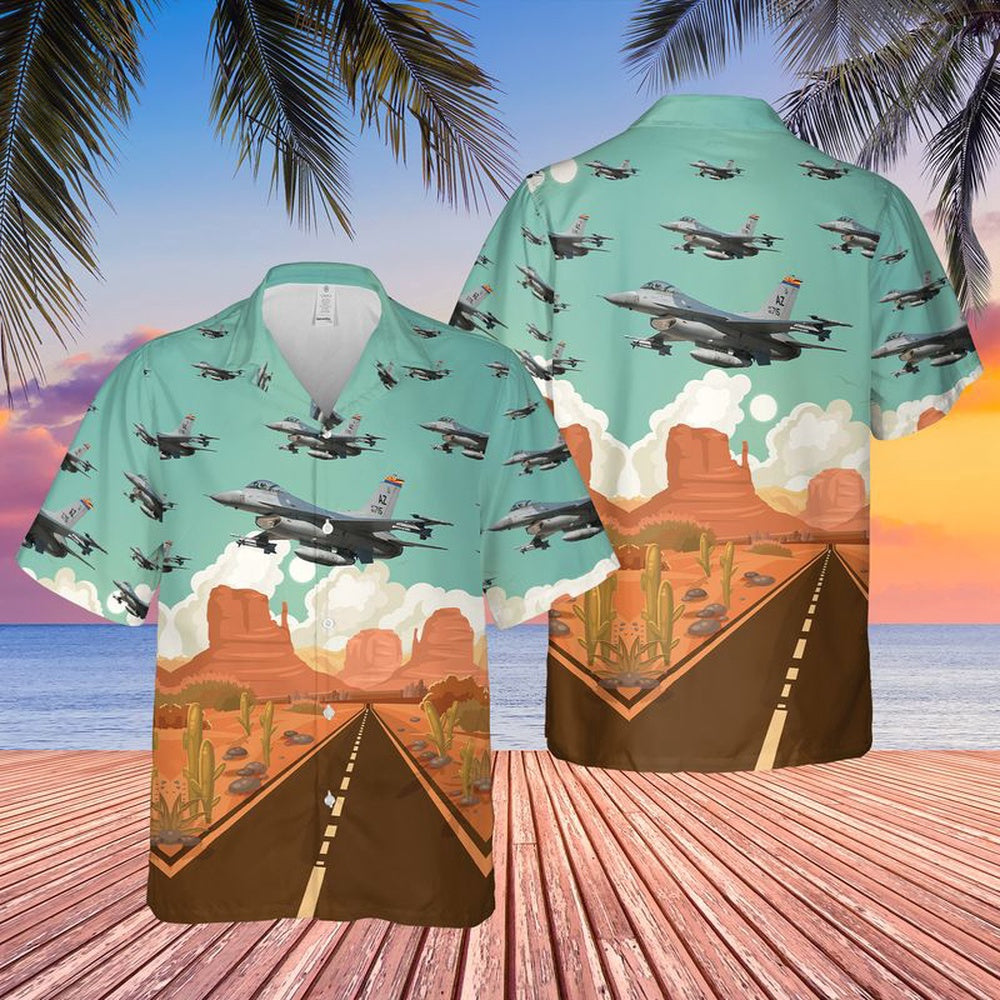 Air Force Hawaiian Shirt, US Air Force Arizona Air National Guard F-16 Fighting Falcon Hawaiian Shirt, Air Force Aloha Shirt