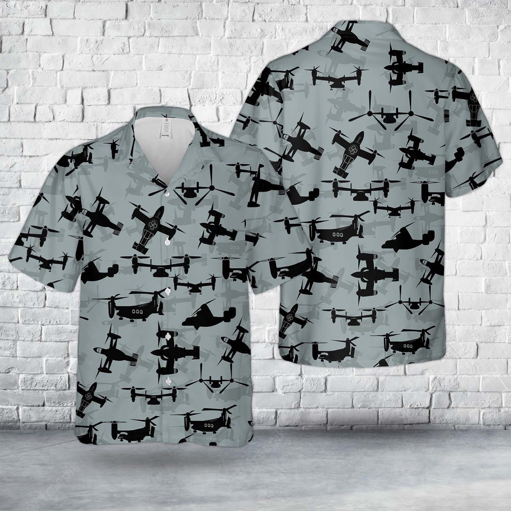 Air Force Hawaiian Shirt, US Air Force Bell Boeing V-22 Osprey Silhouettes Hawaiian Shirt, Air Force Aloha Shirt