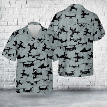 Air Force Hawaiian Shirt, US Air Force Bell Boeing V-22 Osprey Silhouettes Hawaiian Shirt, Air Force Aloha Shirt
