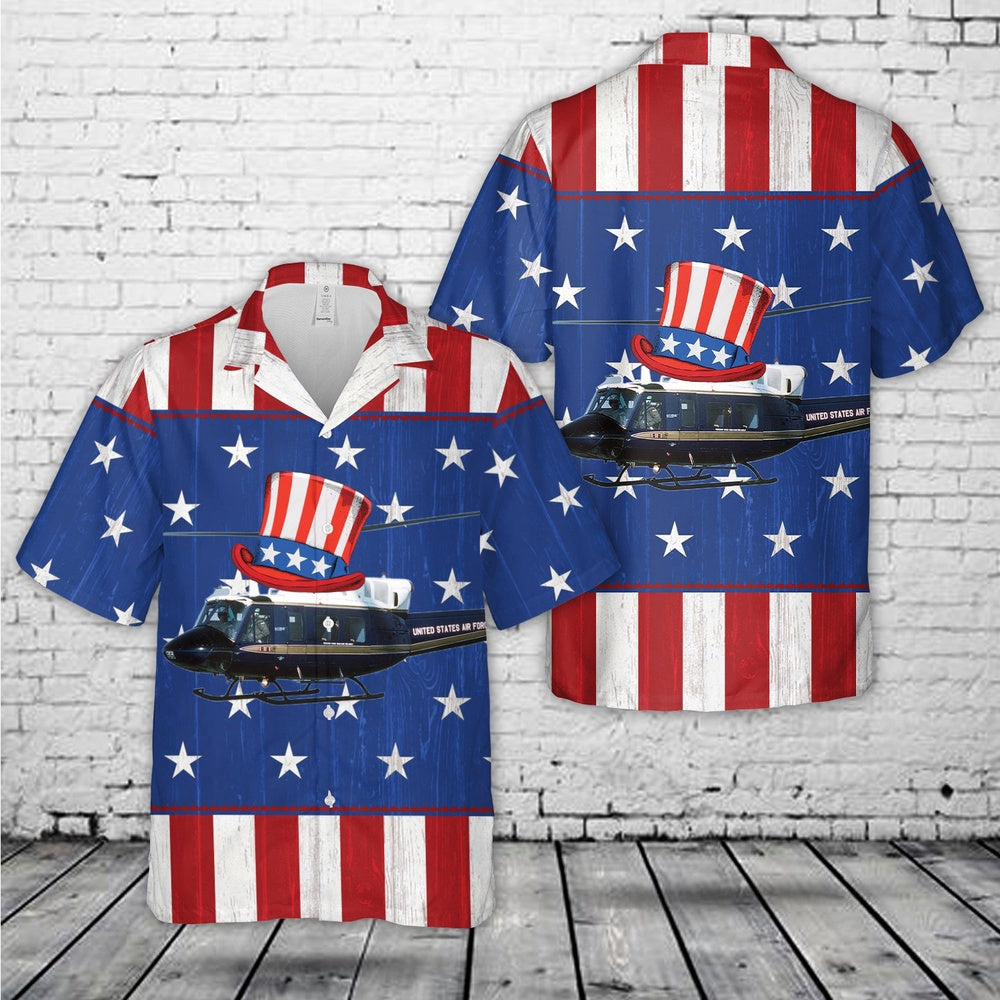 Air Force Hawaiian Shirt, US Air Force Bell UH-1N Twin Huey 1st Helicopter Squadron, 4th Of July Hawaiian Shirt, Air Force Aloha Shirt