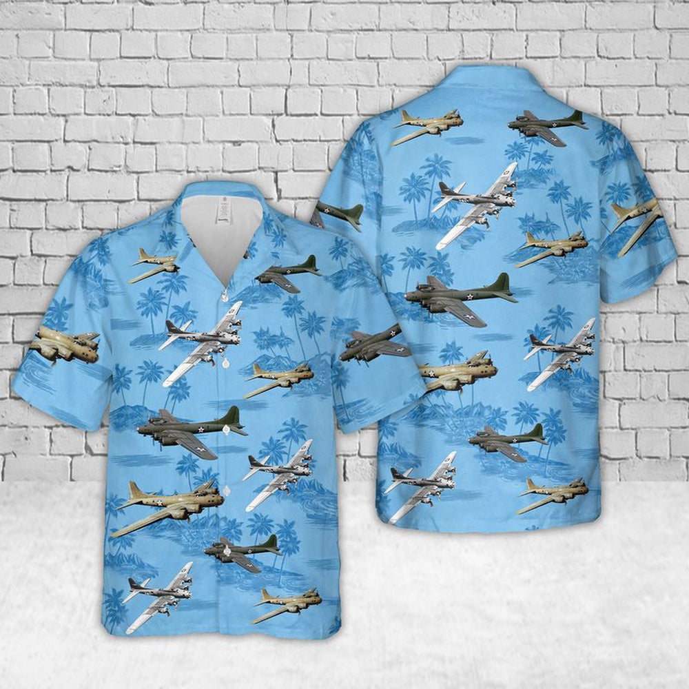 Air Force Hawaiian Shirt, US Air Force Boeing B-17 Flying Fortress In WW2 Hawaiian Shirt, Air Force Aloha Shirt