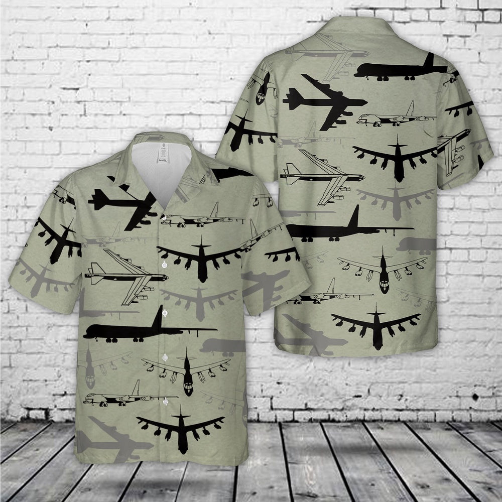 Air Force Hawaiian Shirt, US Air Force Boeing B-52 Stratofortress Silhouette Hawaiian Shirt, Air Force Aloha Shirt