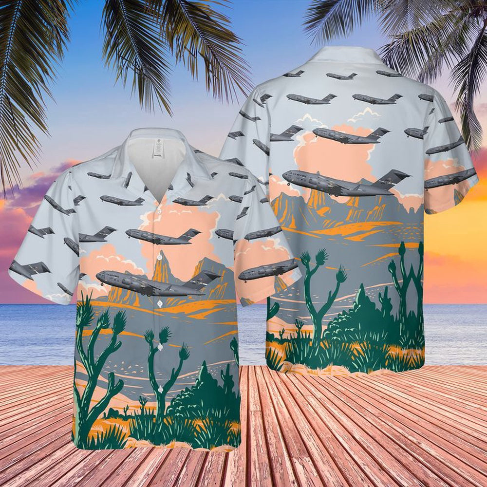 Air Force Hawaiian Shirt, US Air Force Boeing C-17A Globemaster Travis Spirit of Solano Hawaiian Shirt, Air Force Aloha Shirt