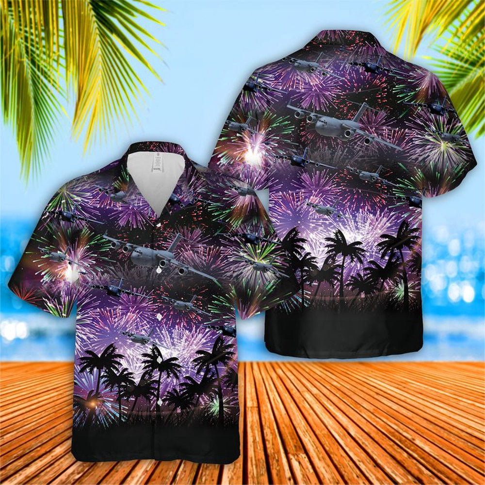 Air Force Hawaiian Shirt, US Air Force Boeing C-17 Globemaster III 4th Of July Hawaiian Shirt, Air Force Aloha Shirt