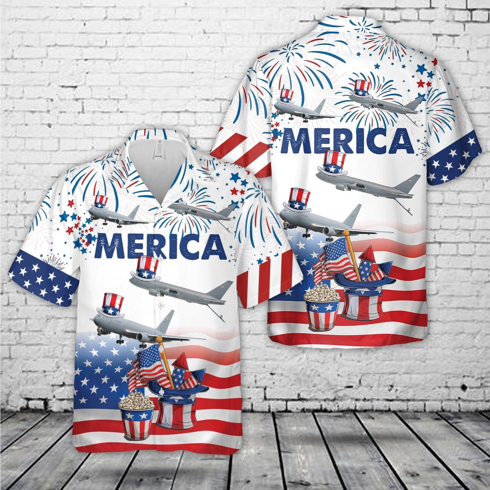 Air Force Hawaiian Shirt, US Air Force Boeing KC-46 Pegasus, 4th Of July Hawaiian Shirt, Air Force Aloha Shirt