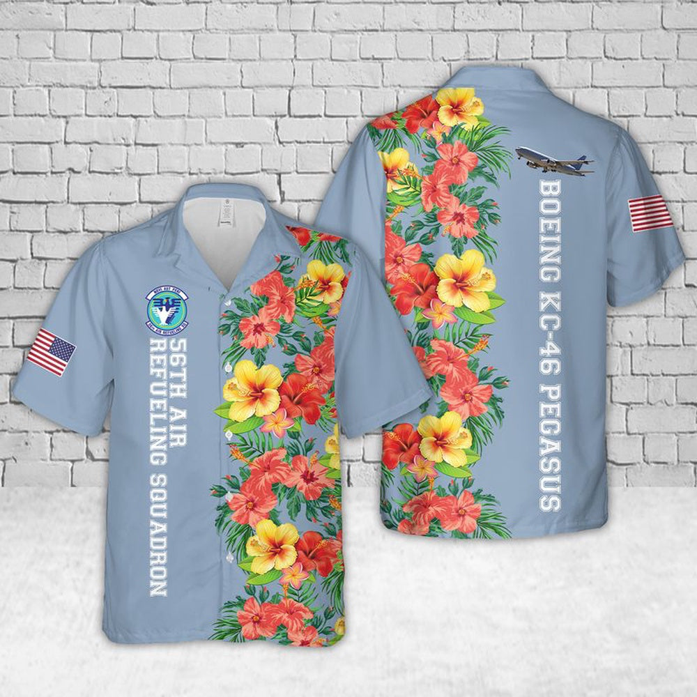 Air Force Hawaiian Shirt, US Air Force Boeing KC-46 Pegasus Of 56th Air Refueling Squadron Hawaiian Shirt, Air Force Aloha Shirt