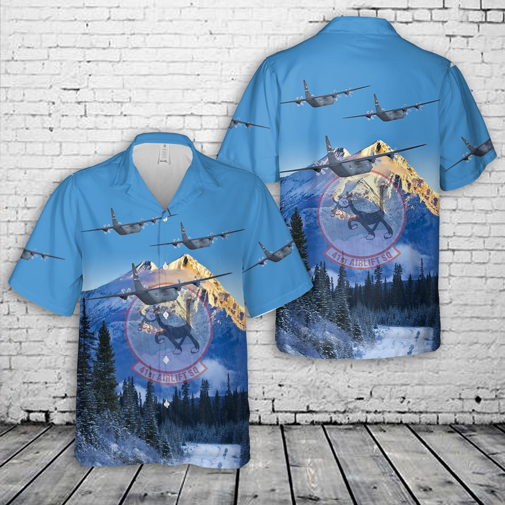 Air Force Hawaiian Shirt, US Air Force C-130J Super Hercules from the 41st Airlift Squadron Hawaiian Shirt, Air Force Aloha Shirt