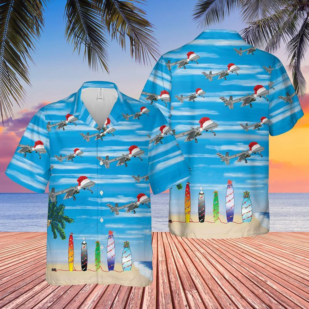 Air Force Hawaiian Shirt, US Air Force California Air National Guard 163d Attack Wing MQ-9 Reaper Christmas Hawaiian Shirt, Air Force Aloha Shirt