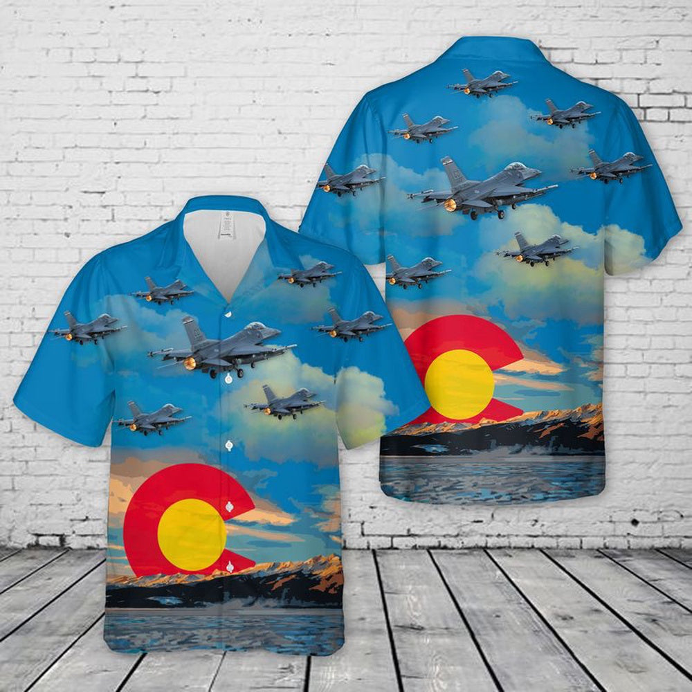 Air Force Hawaiian Shirt, US Air Force Colorado Air National Guard 140th Wing F-16 Falcon Hawaiian Shirt, Air Force Aloha Shirt
