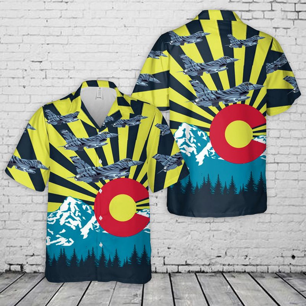 Air Force Hawaiian Shirt, US Air Force Colorado Air National Guard 140th Wing F-16 Falcon Tiger Hawaiian Shirt, Air Force Aloha Shirt