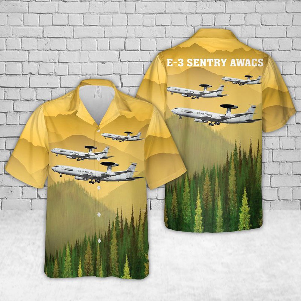 Air Force Hawaiian Shirt, US Air Force E-3 Sentry AWACS Hawaiian Shirt, Air Force Aloha Shirt