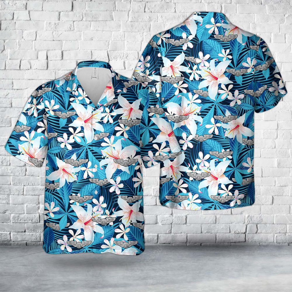 Air Force Hawaiian Shirt, US Air Force Enlisted Aircrew Basic Wings Hawaiian Shirt, Air Force Aloha Shirt