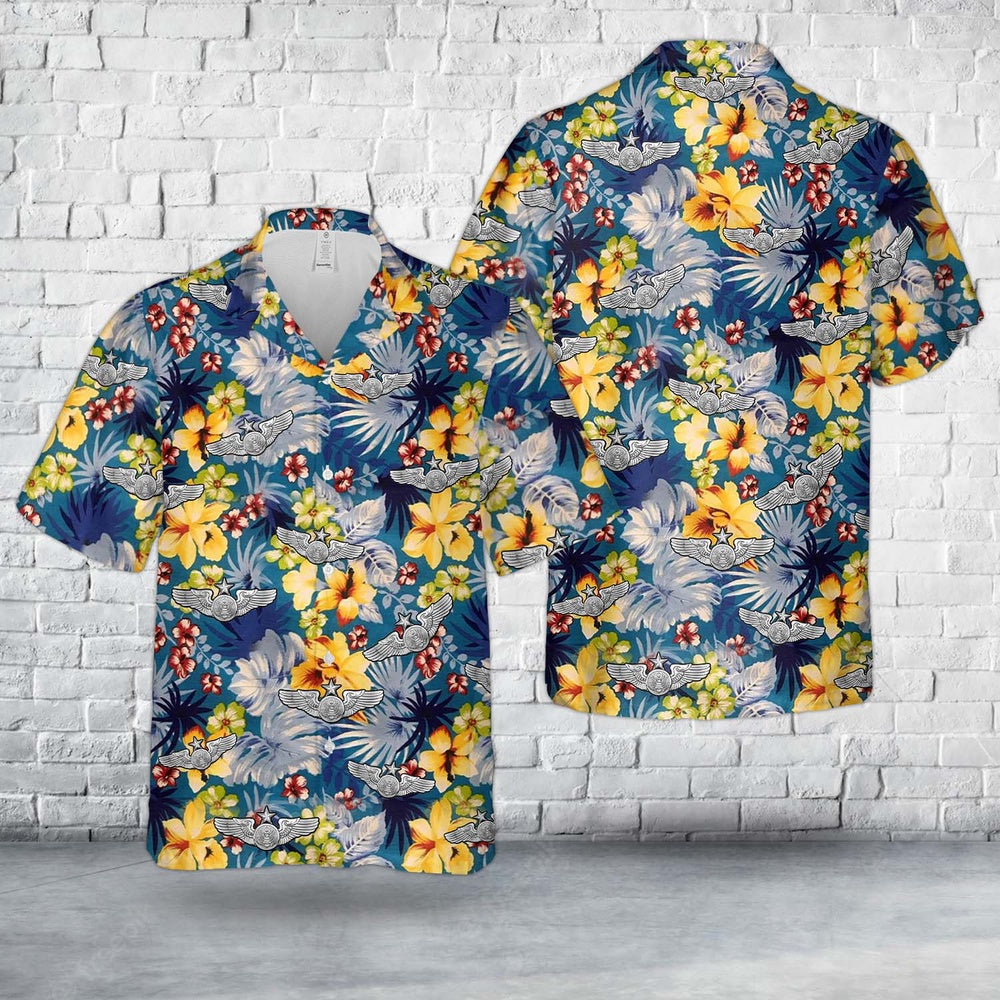 Air Force Hawaiian Shirt, US Air Force Enlisted Aircrew Senior Wings Hawaiian Shirt, Air Force Aloha Shirt