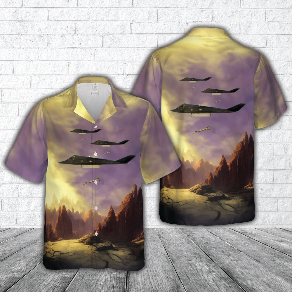 Air Force Hawaiian Shirt, US Air Force F-117 Nighthawk drops a GBU-27 Hawaiian Shirt, Air Force Aloha Shirt