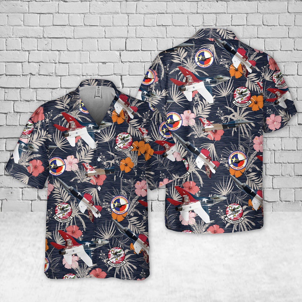 Air Force Hawaiian Shirt, US Air Force F-16 Fighting Falcon 457th Fighter Squadron Pocket Hawaiian Shirt, Air Force Aloha Shirt