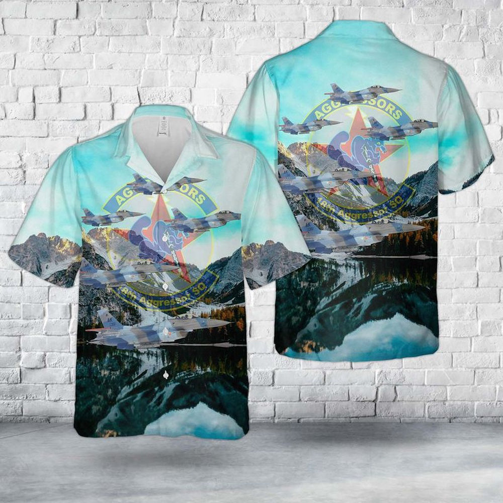 Air Force Hawaiian Shirt, US Air Force F-16 Fighting Falcon Of 18th Aggressor Squadron Blue Foxes Hawaiian Shirt, Air Force Aloha Shirt