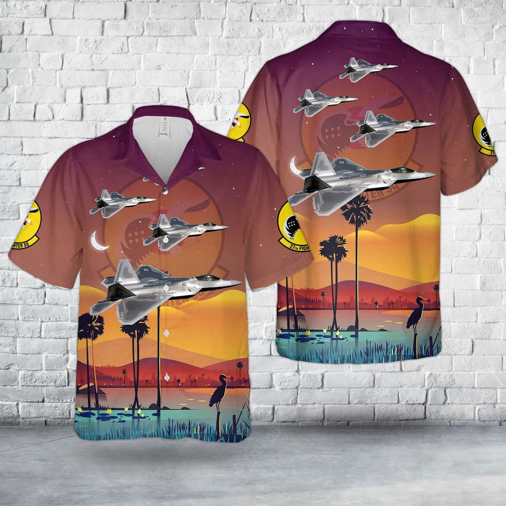 Air Force Hawaiian Shirt, US Air Force F-22A 03-042 Of 27th Fighter Squadron Hawaiian Shirt, Air Force Aloha Shirt