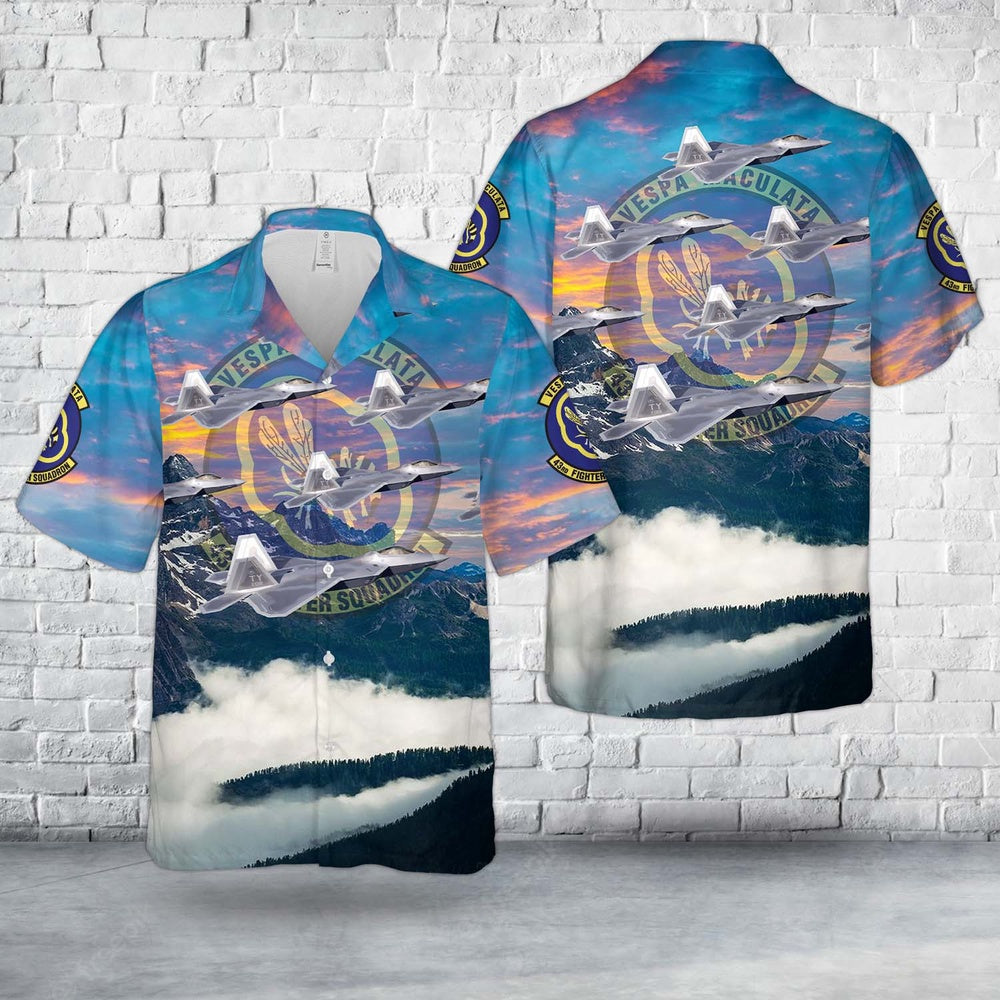 Air Force Hawaiian Shirt, US Air Force F-22A Raptor #01-4018 Of 43rd Fighter Squadron Hawaiian Shirt, Air Force Aloha Shirt