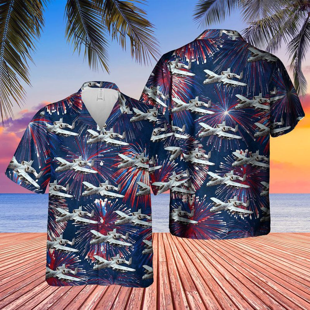 Air Force Hawaiian Shirt, US Air Force Fairchild Republic A-10 Thunderbolt II 4th of July Hawaiian Shirt, Air Force Aloha Shirt