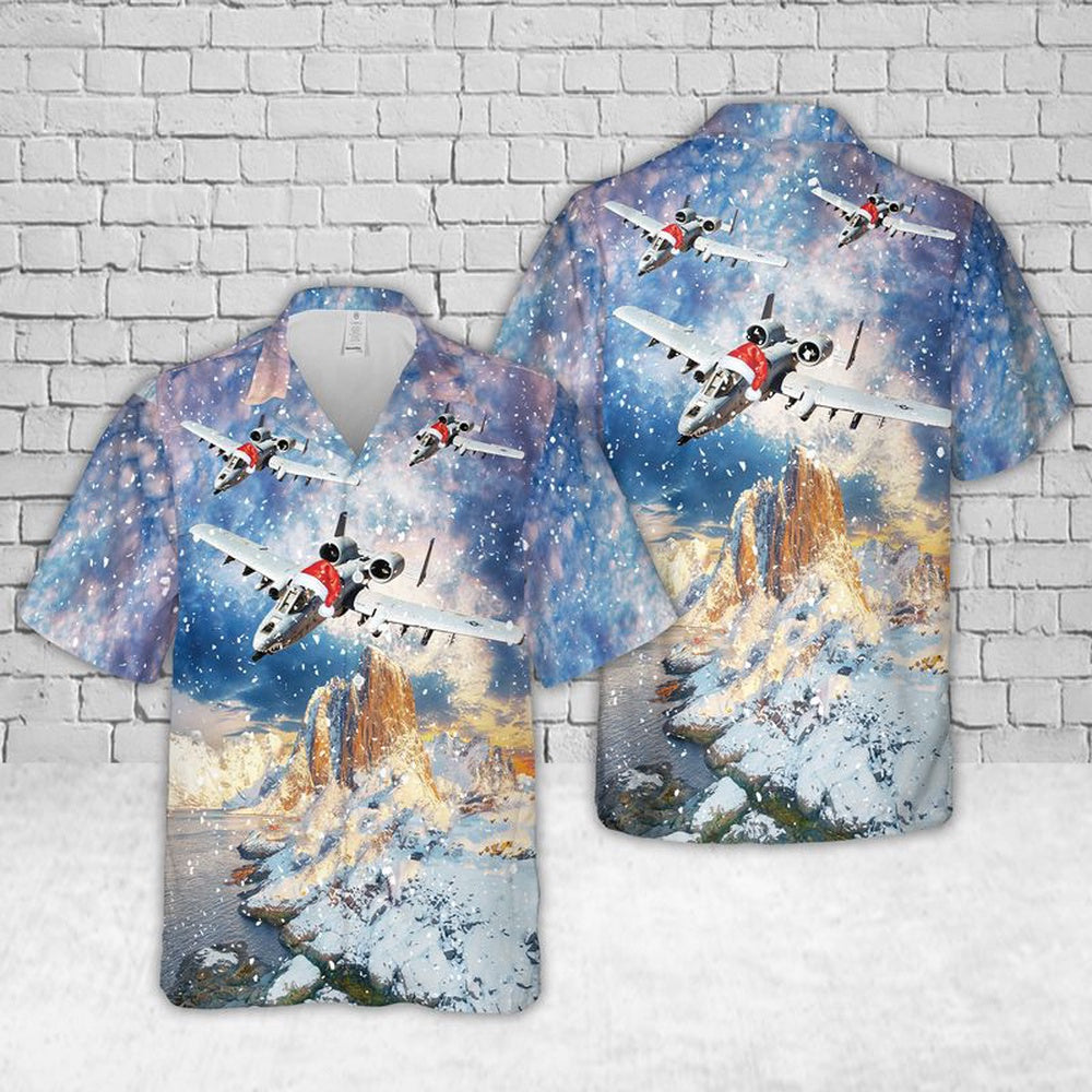 Air Force Hawaiian Shirt, US Air Force Fairchild Republic A-10 Thunderbolt II Christmas Hawaiian Shirt, Air Force Aloha Shirt