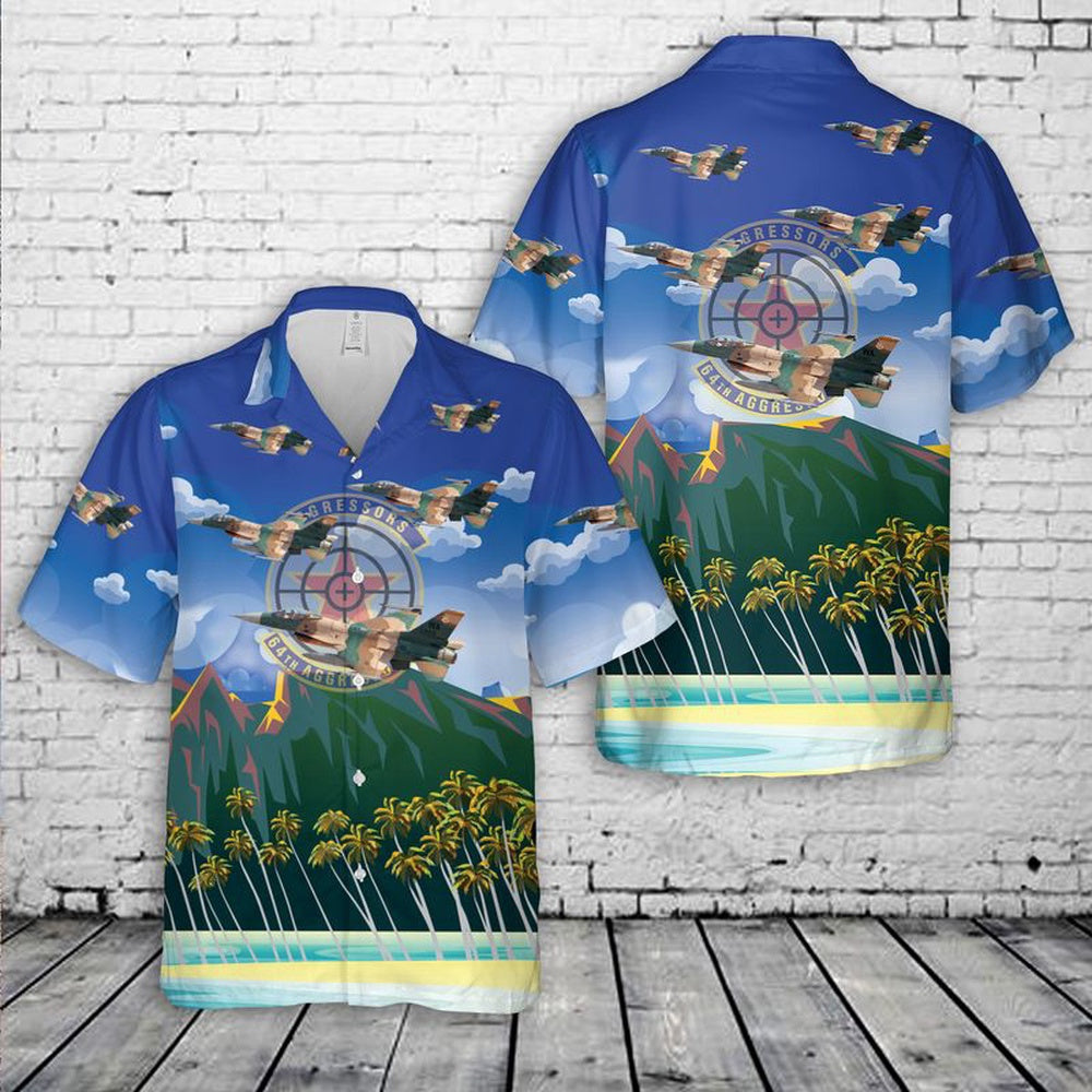 Air Force Hawaiian Shirt, US Air Force General Dynamics F-16C Of 64th Aggressor Squadron  Gomers Hawaiian Shirt, Air Force Aloha Shirt