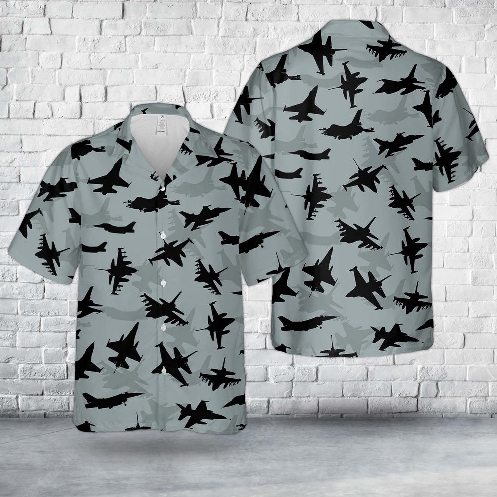 Air Force Hawaiian Shirt, US Air Force General Dynamics F-16 Fighting Falcon Aircraft Silhouettes Hawaiian Shirt, Air Force Aloha Shirt