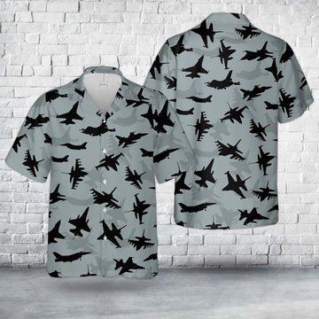 Air Force Hawaiian Shirt, US Air Force General Dynamics F-16 Fighting Falcon Aircraft Silhouettes Hawaiian Shirt, Air Force Aloha Shirt