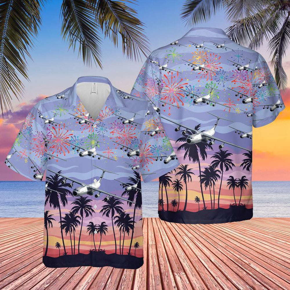 Air Force Hawaiian Shirt, US Air Force Hanoi Taxi (Lockheed C-141 Starlifter) 4th Of July Hawaiian Shirt, Air Force Aloha Shirt