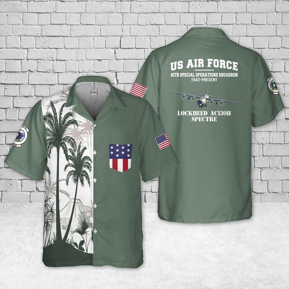 Air Force Hawaiian Shirt, US Air Force Lockheed AC-130H 16th Special Operations Squadron Pocket Hawaiian Shirt, Air Force Aloha Shirt