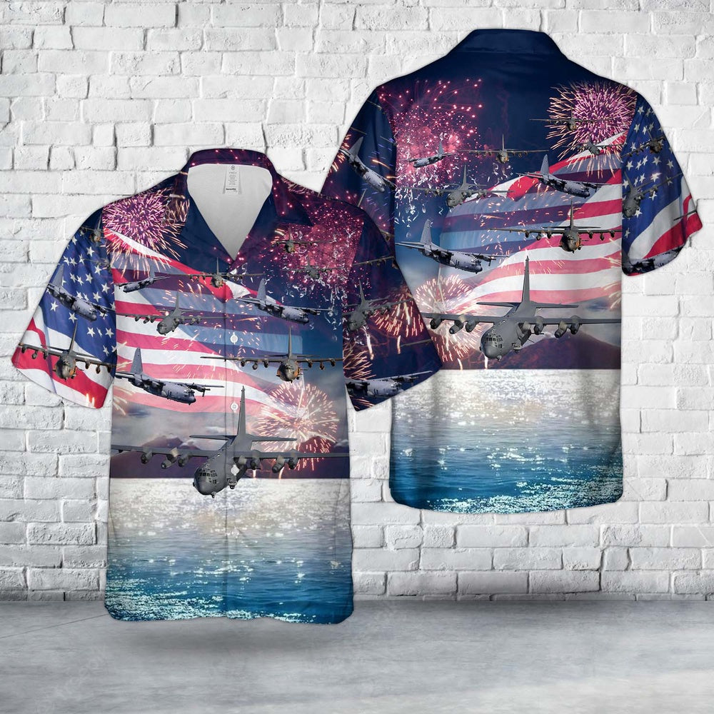 Air Force Hawaiian Shirt, US Air Force Lockheed AC-130, 4th Of July Hawaiian Shirt, Air Force Aloha Shirt