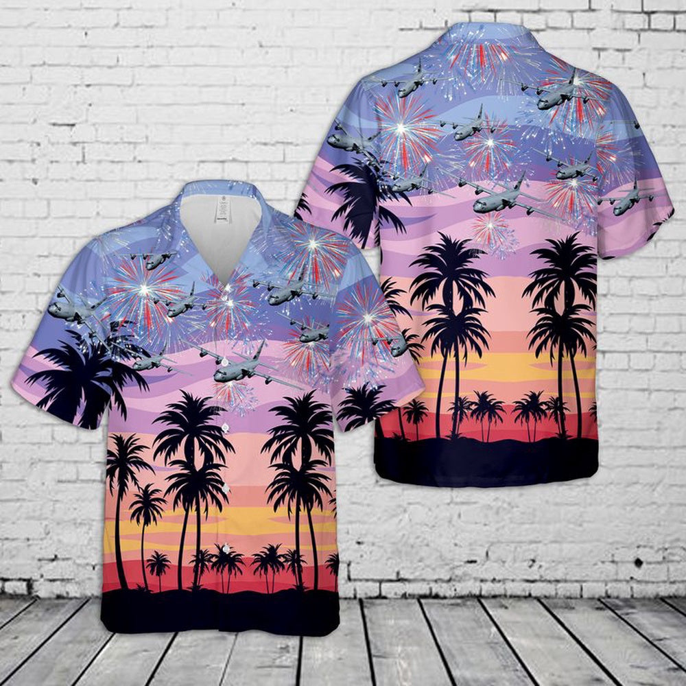 Air Force Hawaiian Shirt, US Air Force Lockheed C-130 Hercules 4th Of July Hawaiian Shirt, Air Force Aloha Shirt