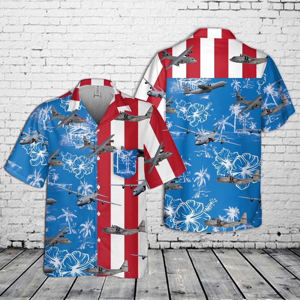 Air Force Hawaiian Shirt, US Air Force Lockheed C-130 Hercules 4th Of July Pocket Hawaiian Shirt, Air Force Aloha Shirt