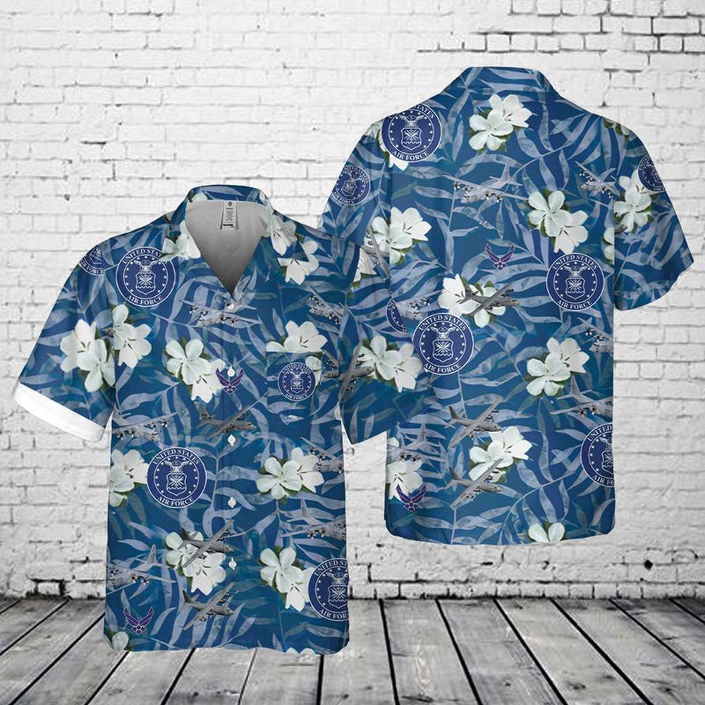 Air Force Hawaiian Shirt, US Air Force Lockheed C-130 Hercules AOP Pocket Hawaiian Shirt, Air Force Aloha Shirt