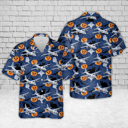 Air Force Hawaiian Shirt, US Air Force Lockheed C-130 Hercules Halloween Hawaiian Shirt, Air Force Aloha Shirt