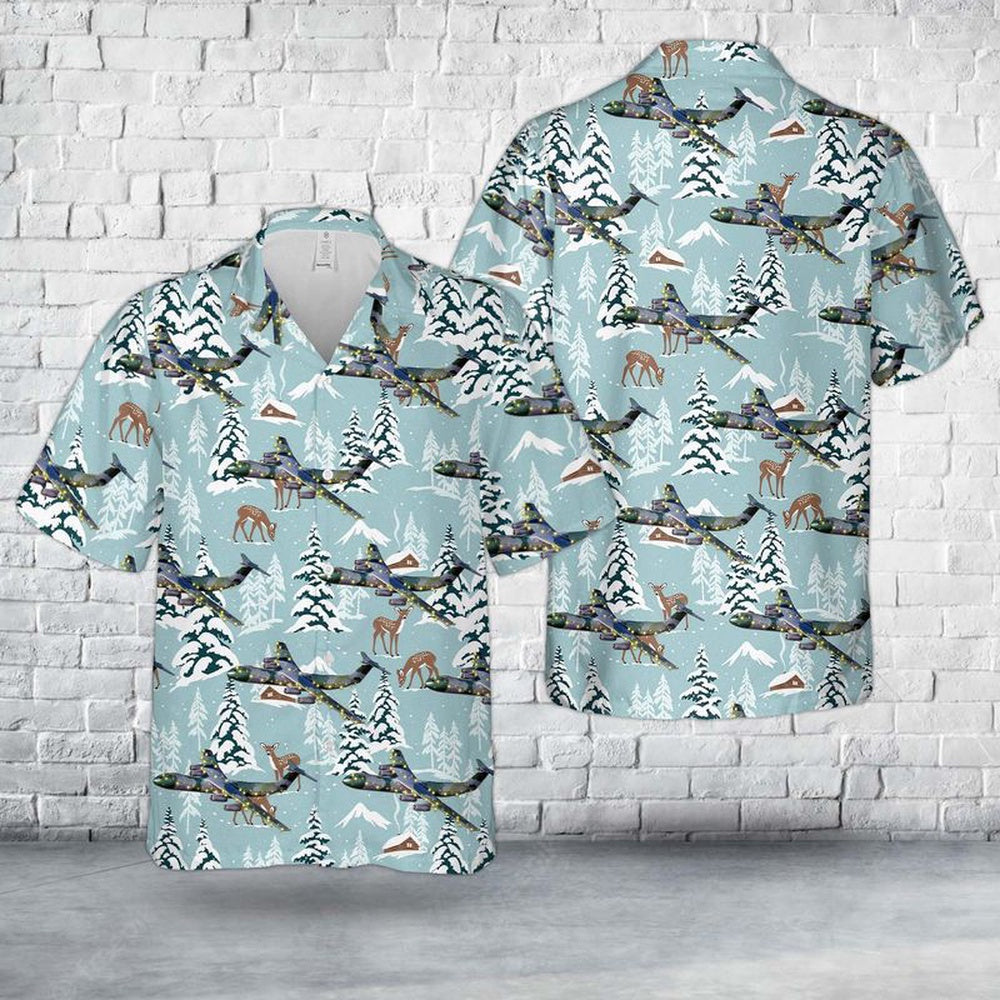 Air Force Hawaiian Shirt, US Air Force Lockheed C-141 Starlifter Christmas Hawaiian Shirt, Air Force Aloha Shirt