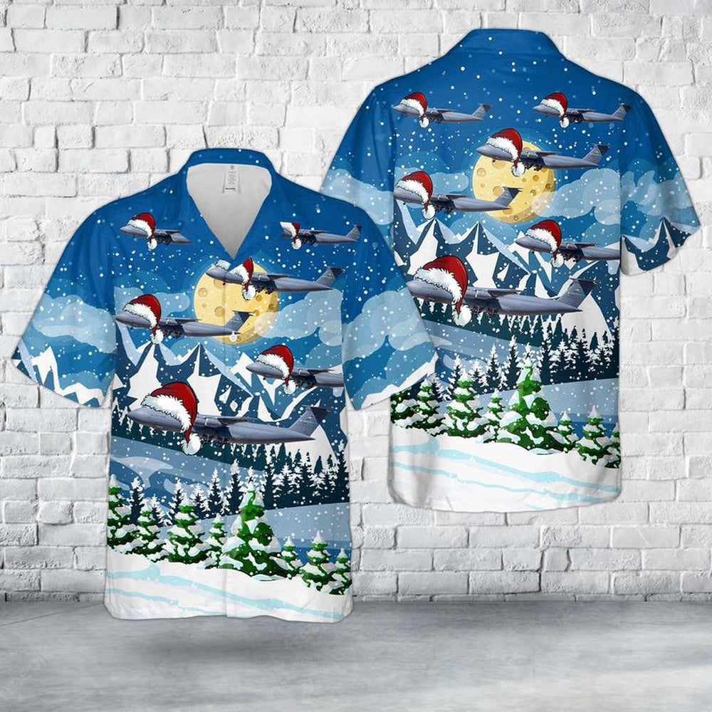 Air Force Hawaiian Shirt, US Air Force Lockheed C-5 Galaxy Christmas Hawaiian Shirt, Air Force Aloha Shirt