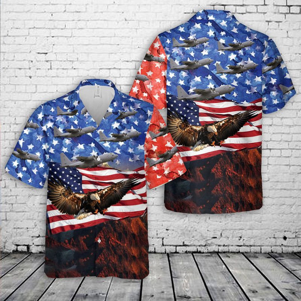 Air Force Hawaiian Shirt, US Air Force Lockheed EC-130H Compass Call Of 41st EWS, 4th Of July Hawaiian Shirt, Air Force Aloha Shirt