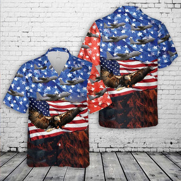 Air Force Hawaiian Shirt, US Air Force Lockheed EC-130H Compass Call Of 41st EWS, 4th Of July Hawaiian Shirt, Air Force Aloha Shirt
