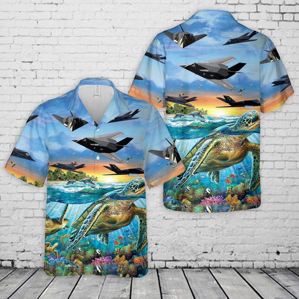 Air Force Hawaiian Shirt, US Air Force Lockheed F-117 Nighthawk Hawaiian Shirt, Air Force Aloha Shirt