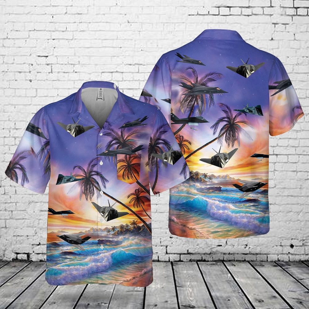 Air Force Hawaiian Shirt, US Air Force Lockheed F-117 Nighthawk Pocket Hawaiian Shirt, Air Force Aloha Shirt
