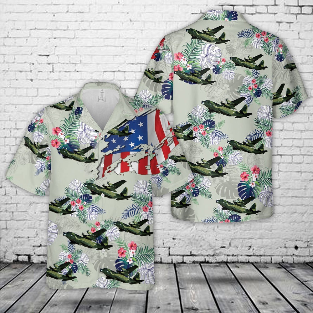 Air Force Hawaiian Shirt, US Air Force Lockheed MC-130E Combat Talon I 8th SOS in flight 1980 Hawaiian Shirt, Air Force Aloha Shirt