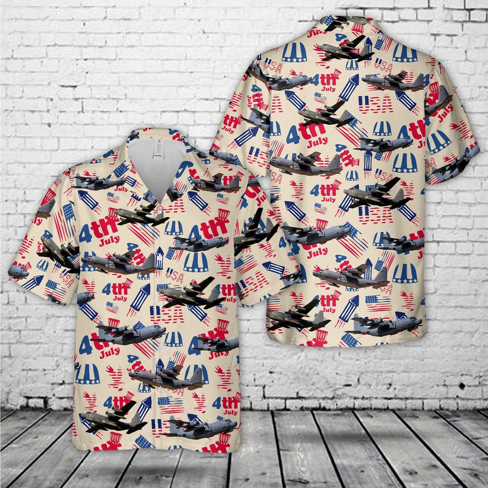 Air Force Hawaiian Shirt, US Air Force Lockheed MC-130, 4th Of July Hawaiian Shirt, Air Force Aloha Shirt